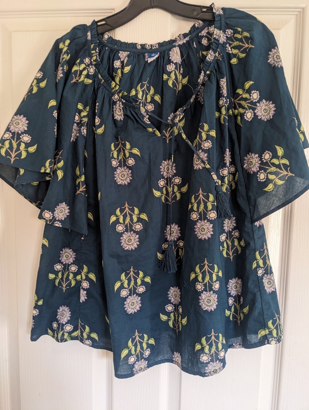 Old Navy Navy Blue Floral Peasant Tunic with Tassel Tie